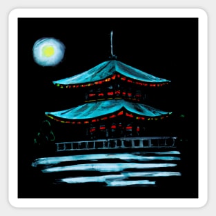 Japanese Temple at night Sticker